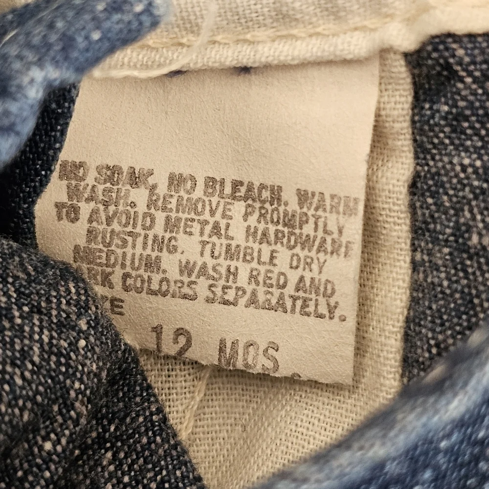 Vintage OshKosh B'gosh Denim Overalls, Made in USA, Blue, Paper Tag, 12 Months